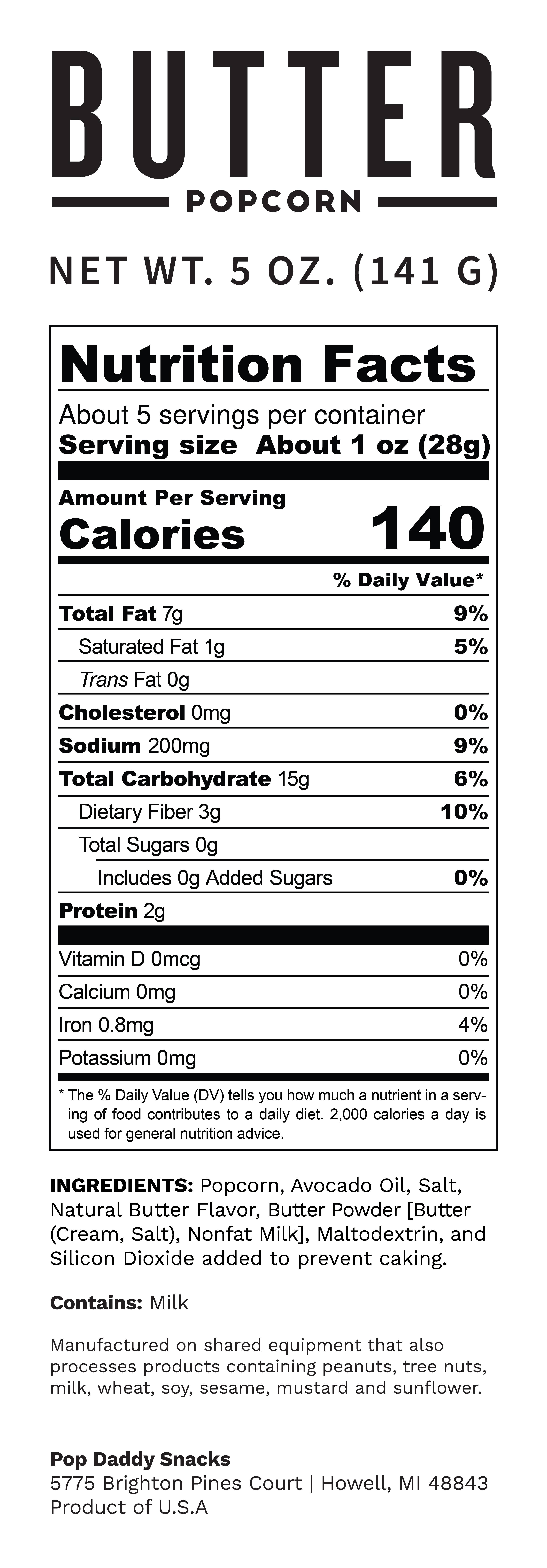 Pop Daddy Snacks - Wholesale Popcorn - Pop Daddy – Natural Butter Flavored Popcorn 5.0oz2