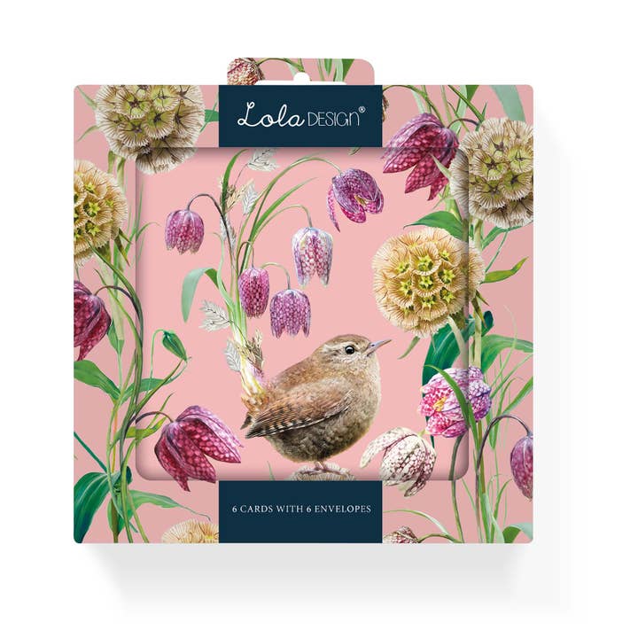 Wren Pattern Blank Card pack for wholesale by Lola Design Ltd