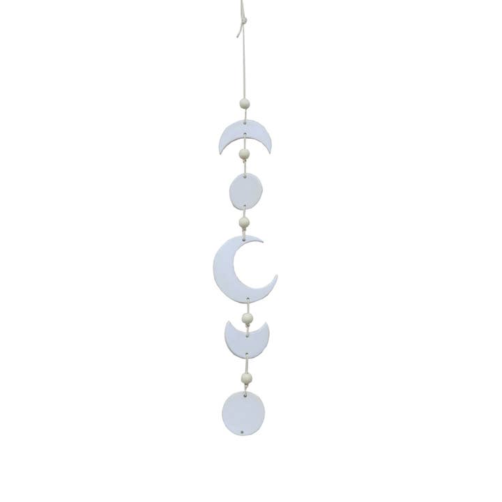 White Ceramic Moon Phase Hanging Décor – 30” for wholesale by Flora Bunda Inc