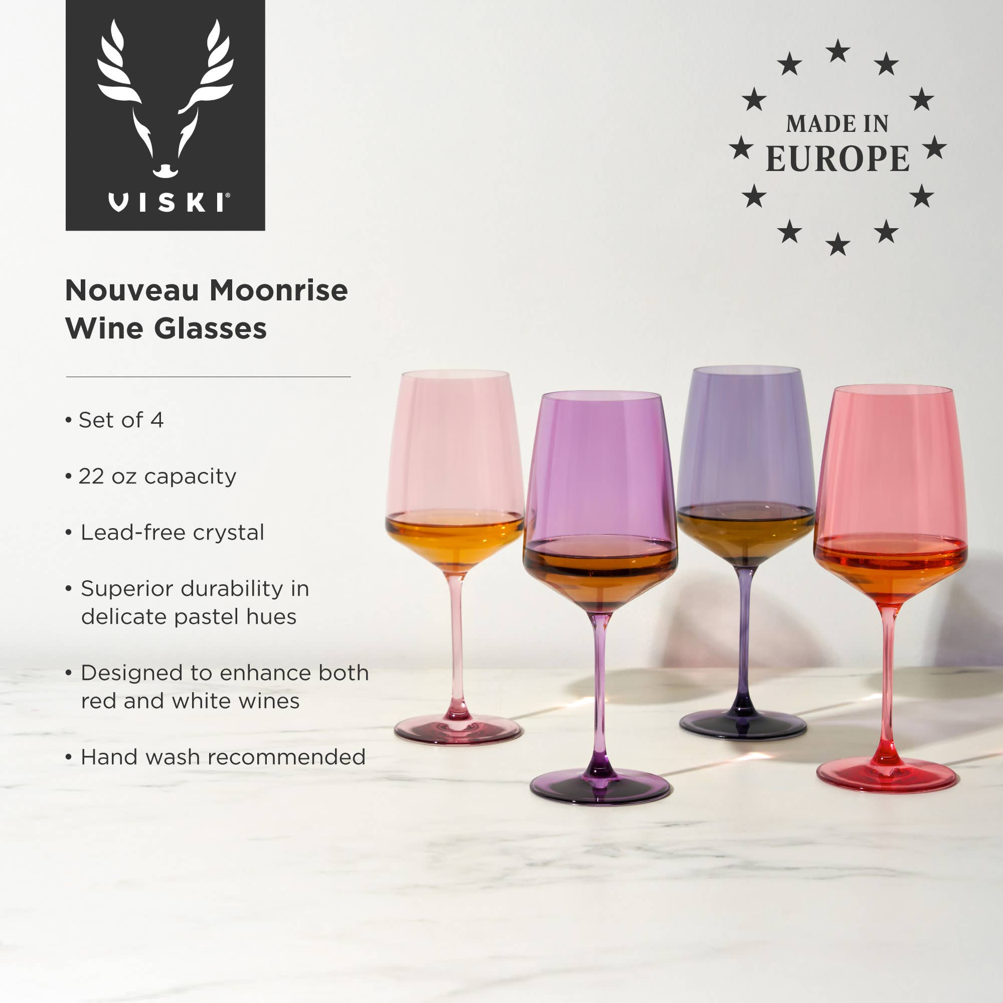 Viski - Wholesale Wine Glass - Reserve Nouveau Crystal Wine Glasses in Moonrise Set of 45