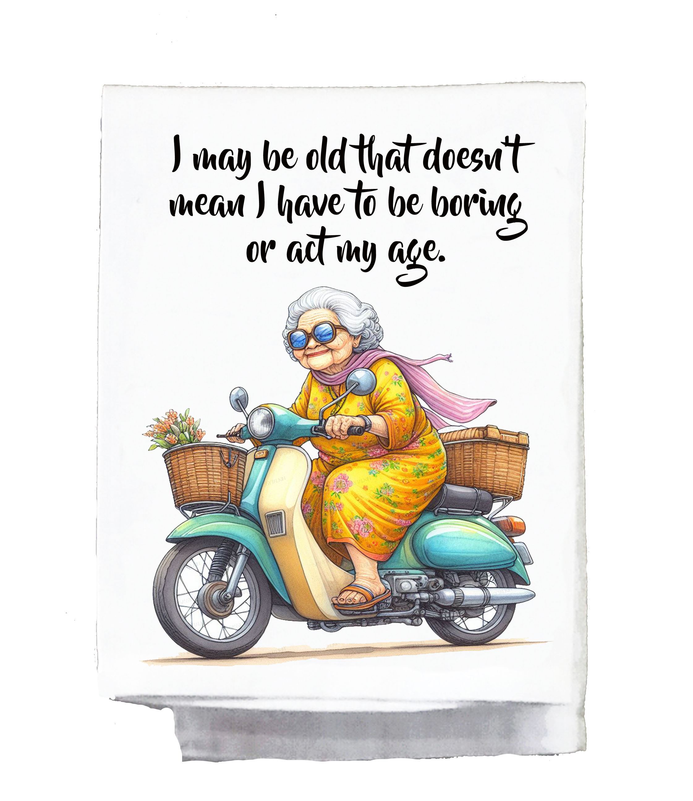 Sassy Talkin - Wholesale Theedoek - Sassy Oma, Theedoek, Ik mag dan oud zijn, dat betekent niet dat ik saai moet zijn.0
