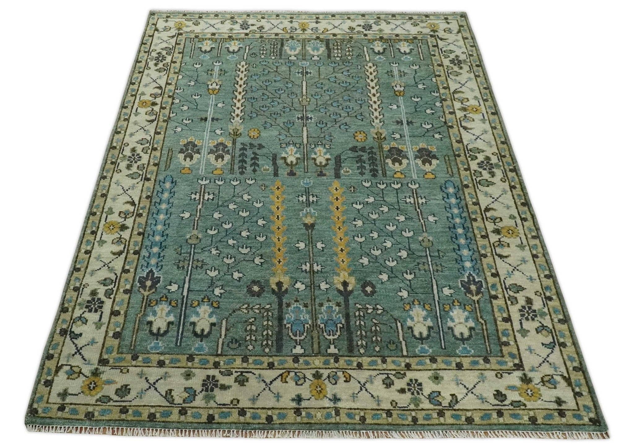 The Rug Decor, Inc. - Wholesale Area Rug - Aqua 5x8, 6x9, 8x10, 9x12, 10x14 and 12x15 Hand Knotted Blue and Ivory Traditional Persian Vintage Heriz Serapi Wool Rug | TRDCP59981010