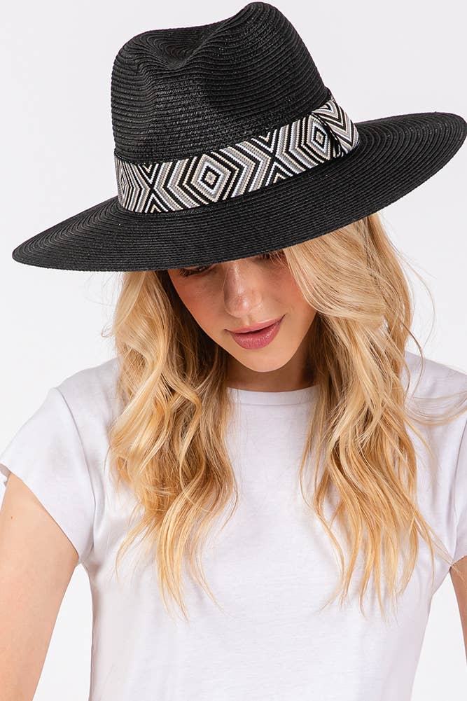 Hana - Wholesale Straw Hat - Women's - Aztec Tribal Pattern Band Straw Summer Sun Hat10