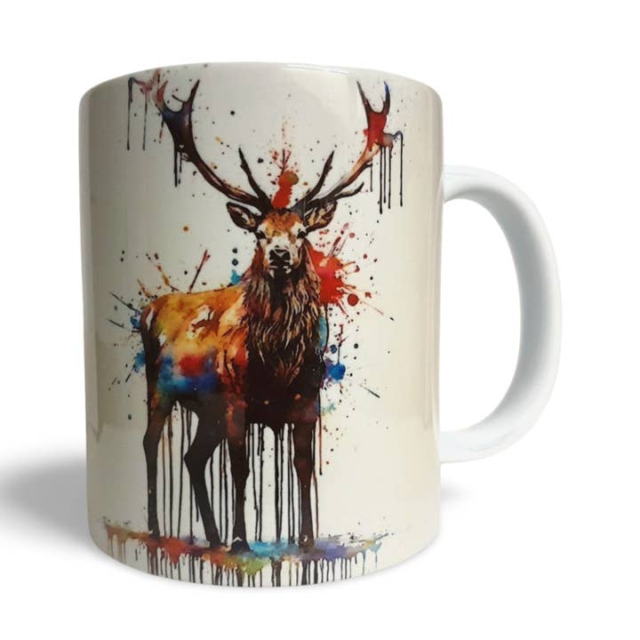 Stag Coffee Mug, Water Colour Style (Design 1) for wholesale by Rockways Designs