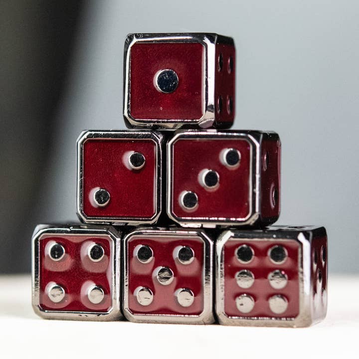 Ensemble de 6 dés en métal D6 - Rouge et Noir pour la vente par Misty Mountain Gaming