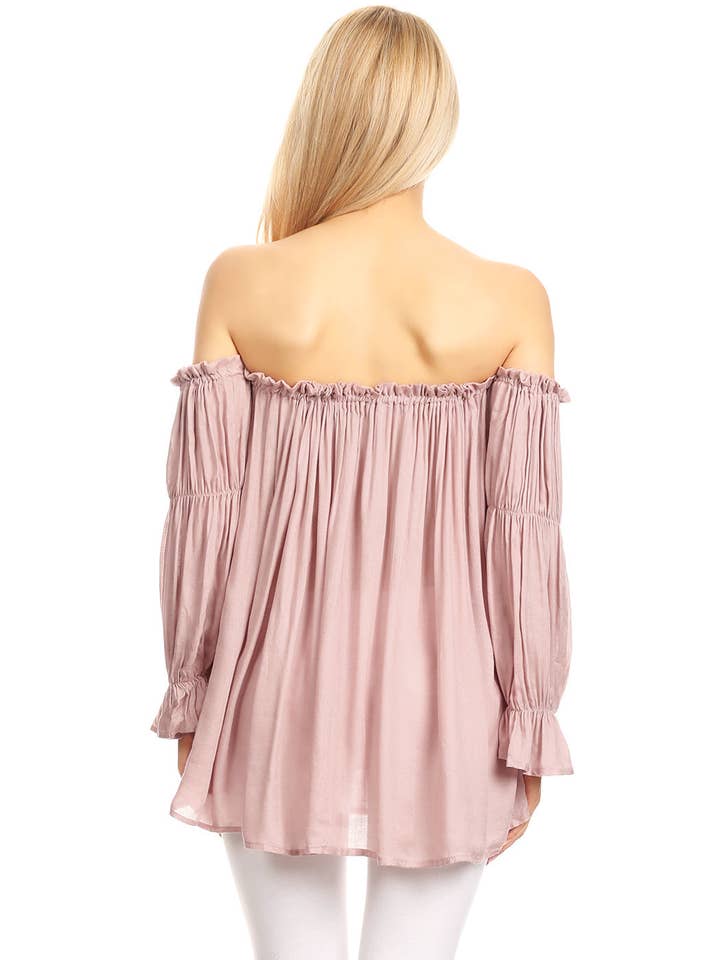 Anna Kaci Wholesale - Wholesale Blouse - Women's - Semi Sheer Boho Peasant Off the Shoulder Top45