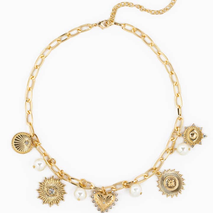 Sessori - Wholesale Pendant/Charm Necklace - Heart Mix Coin Pearl Chunky Charm Necklace