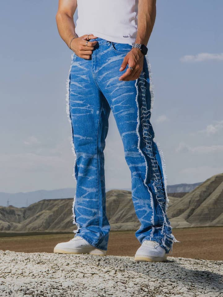 Vaqueros de Mezclilla Anchos Lavados con Parche Completo Flare para venta al por mayor de PremiumDenim