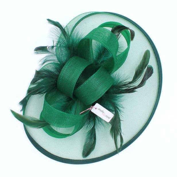 Inca UK - Venta al por mayor Tocado - Mujer - Estilo Doris. Fascinador verde con malla y plumas3