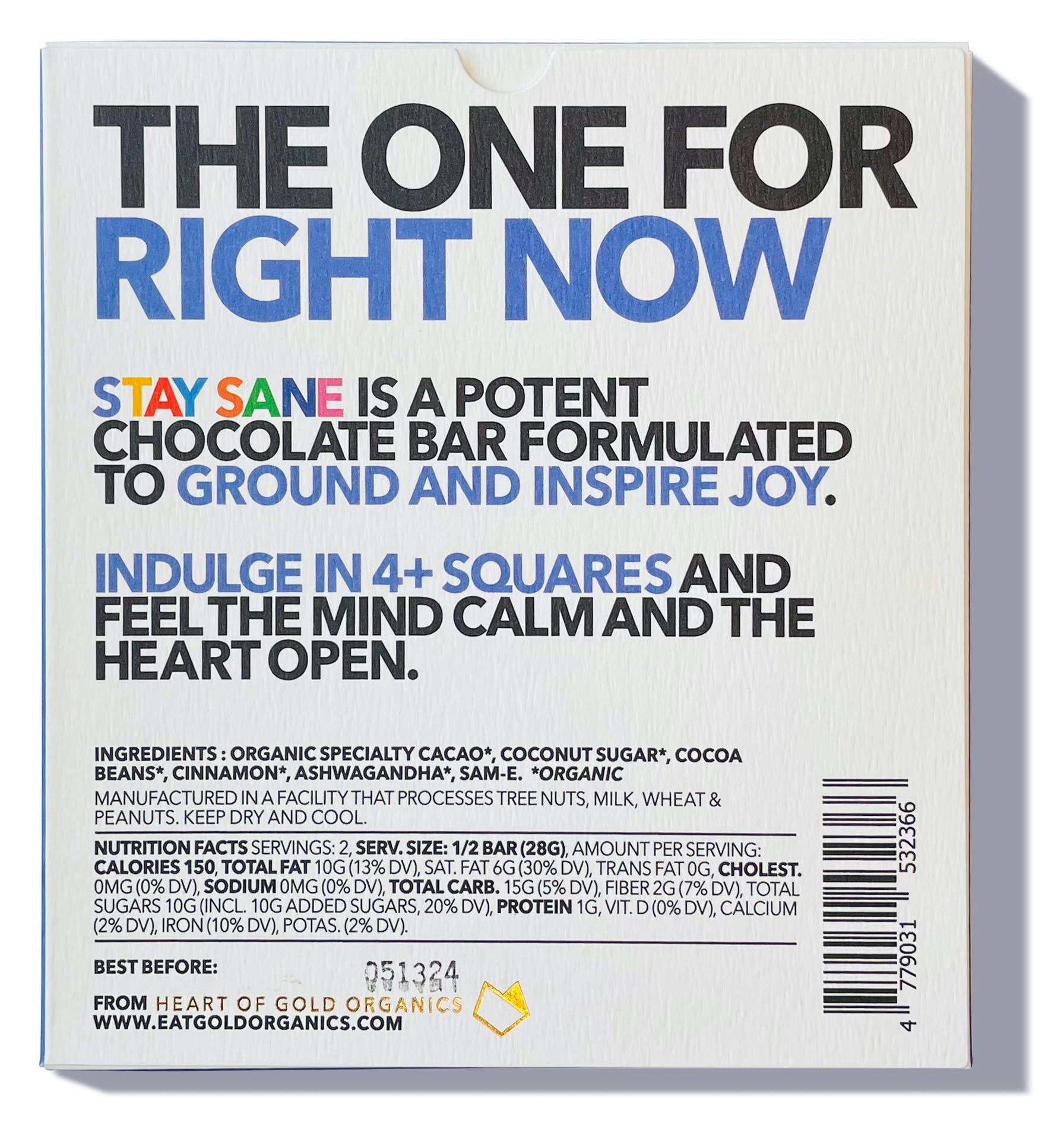 Eat Gold Organics - Wholesale Chocolate Bar - STAY SANE a Potent, Functional & Delicious Chocolate Bar1