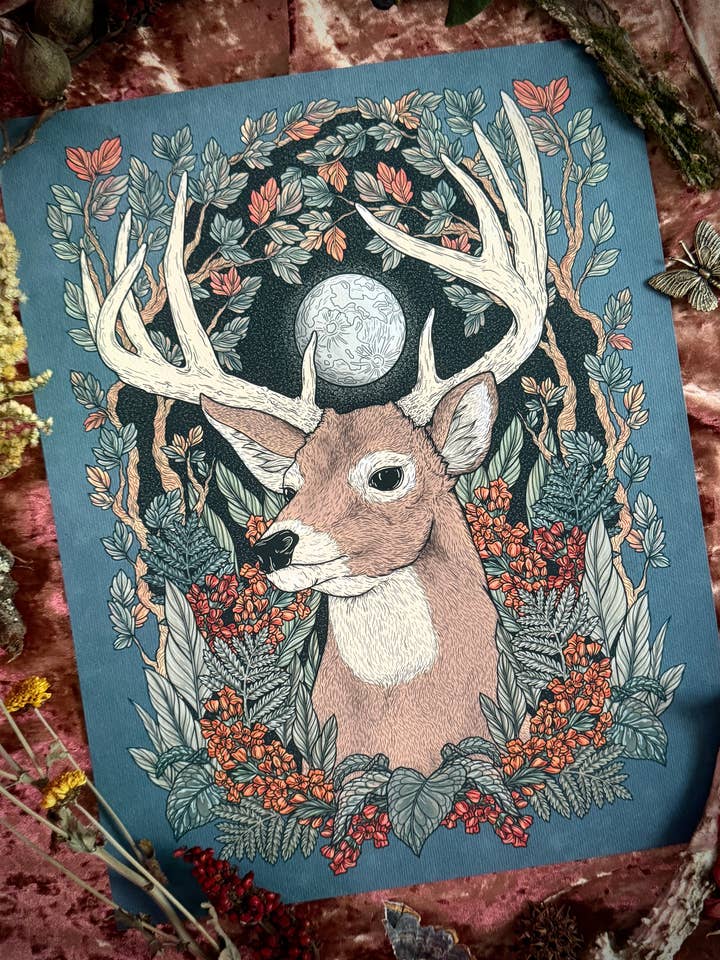 The Stag - Whimsical Floral Deer Art Print for wholesale by Strat Lacy Art