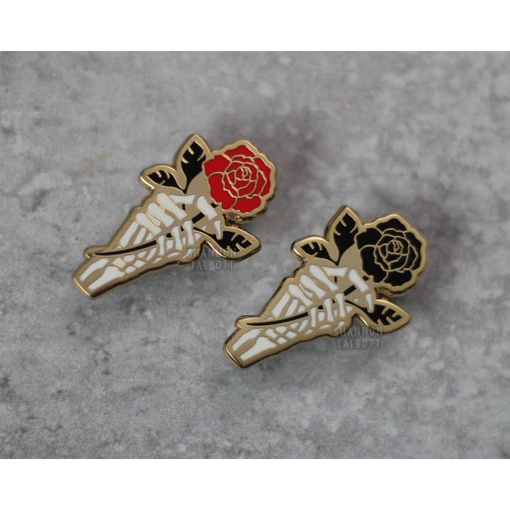 Shannon Talbott - Wholesale Lapel Pin/Button - Skeleton Rose Flower Gothic Enamel Pin - Black2