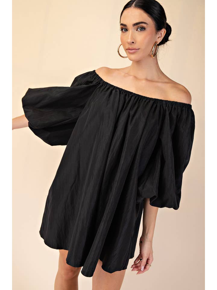 Glam - Wholesale Dress - Women's - Puff-Sleeve Off-The-Shoulder Mini Dress