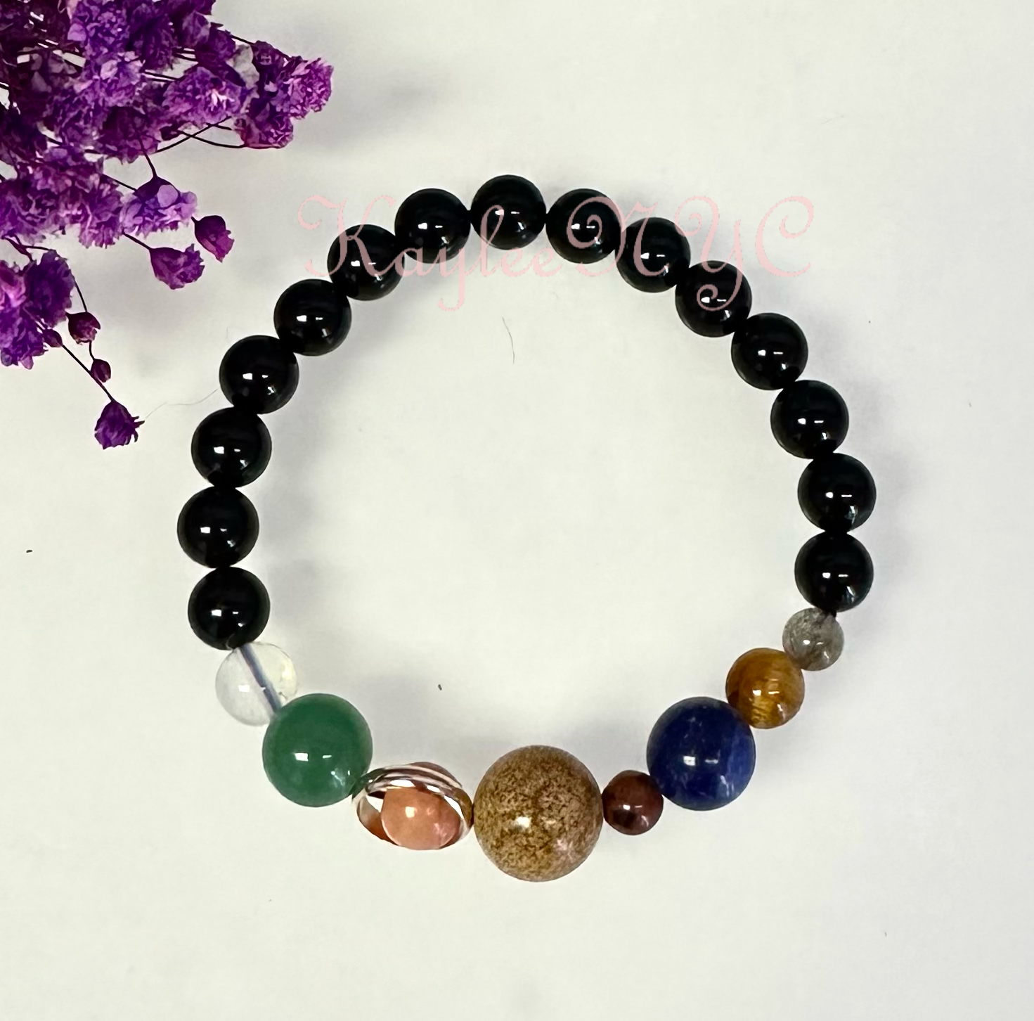 KayleeNYC - Vendita all'ingrosso Parure di gioielli - Braccialetto elastico di cristalli per guarigione Sistema Solare, 19 cm6