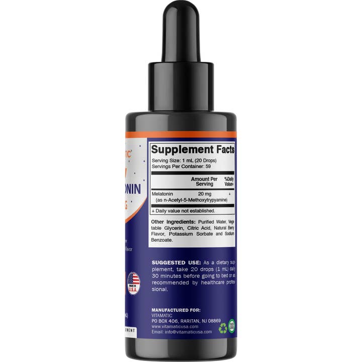 Vitamatic - Wholesale Oral Supplement/Vitamin - Vitamatic | Melatonin 20mg Liquid Drops Natural Berry Flavor