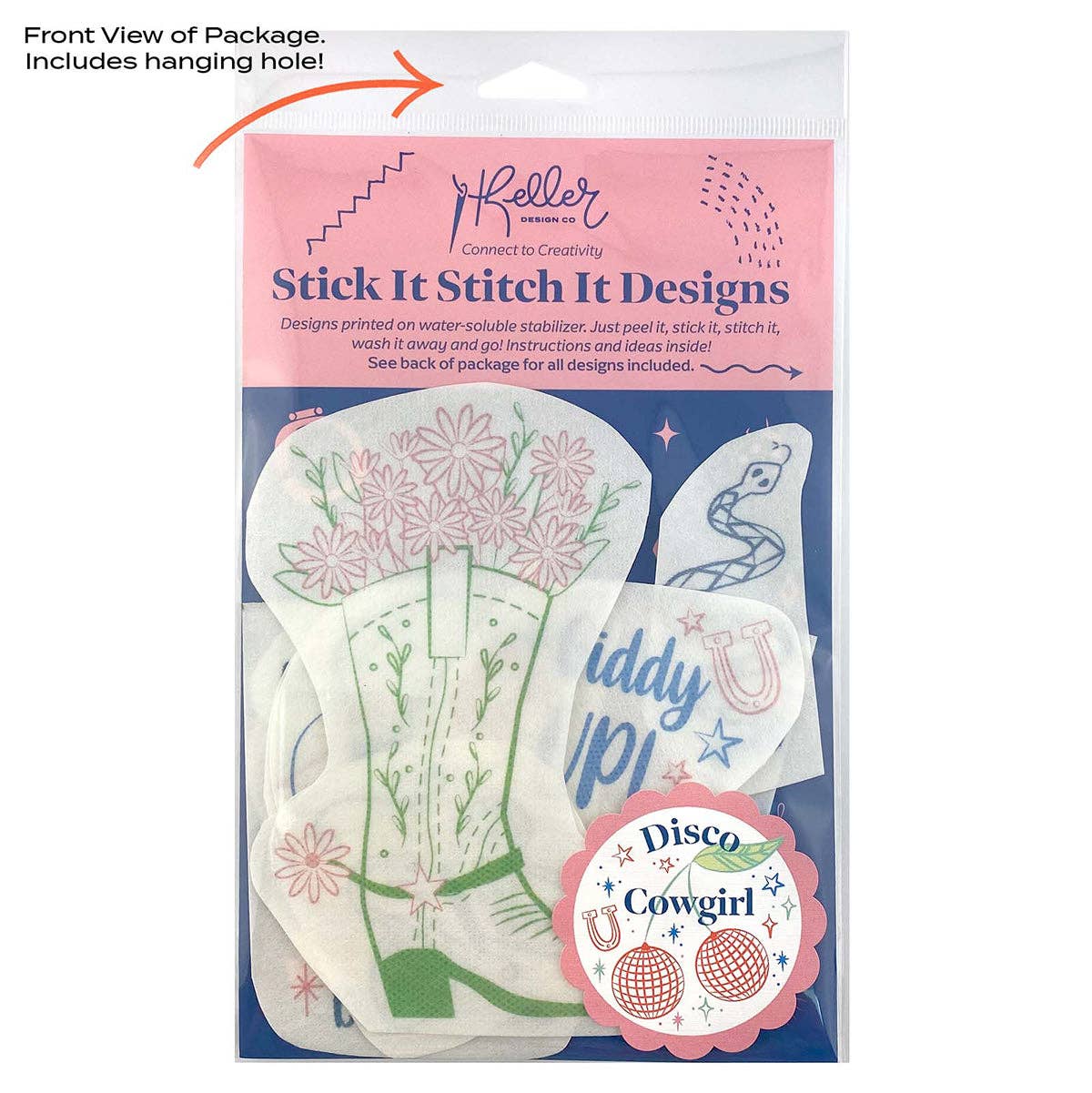 Keller Design Co. - Wholesale DIY Craft Kit - Stick It Stitch It Water Soluble Embroidery Patterns-Disco Cowgirl3