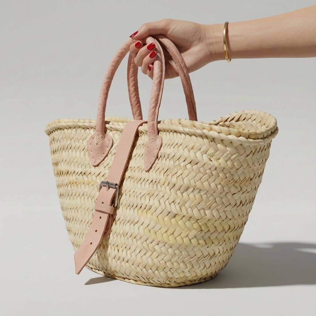 Melecraft – wholesale Strandväska – Mini fransk marknadskorg läderrem stråväska25