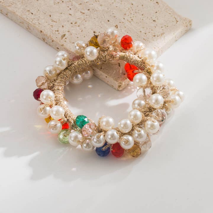 ACCITY - Wholesale Hair Tie - Colorful Crystal Beaded Ponytail Hair Tie_CWAJE059076