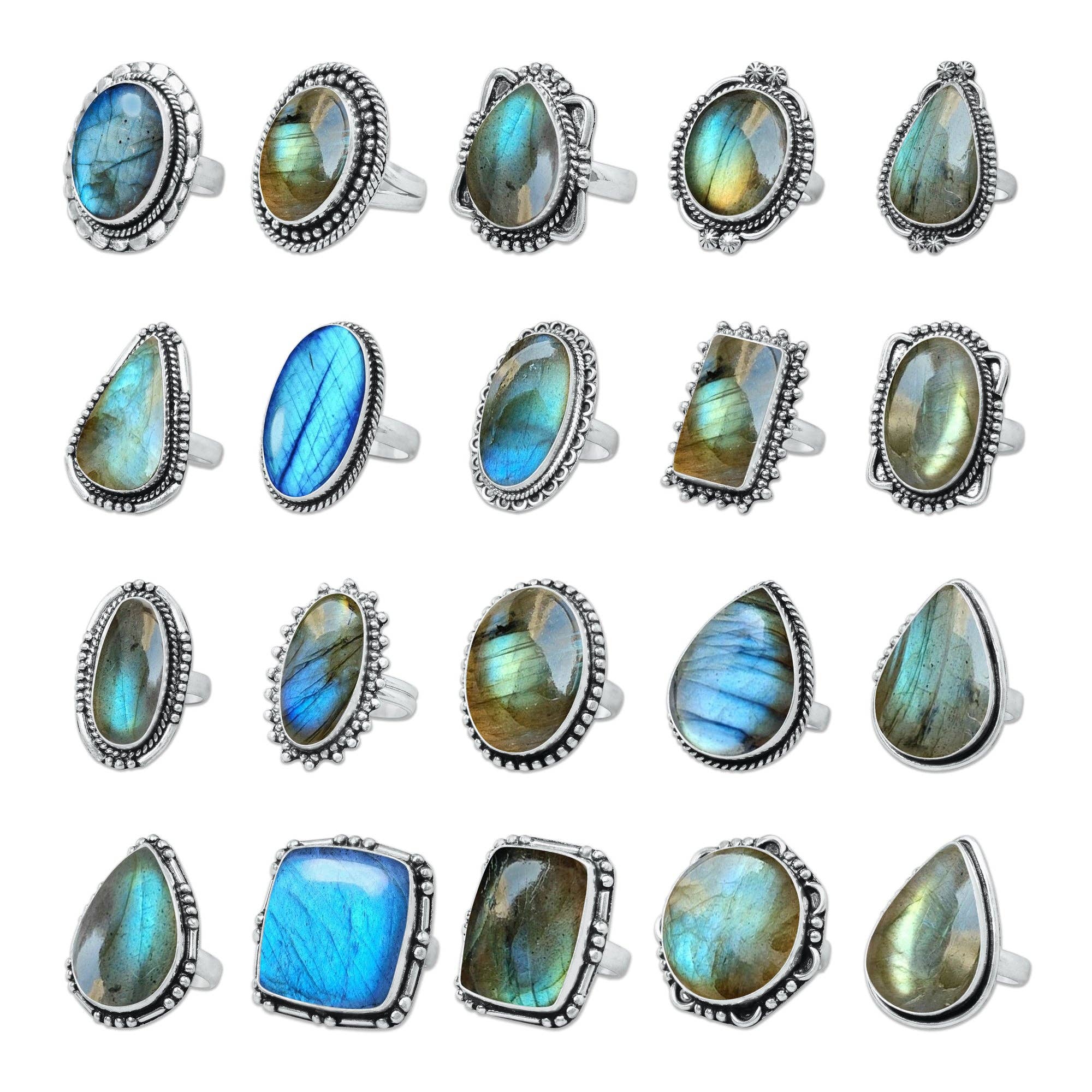 Handmade Jewels – Anel de cocktail/declaração por atacado – Anéis de Labradorite – Prateados, Feitos à Mão, Cintilantes Cinza-Azul (Tamanhos EUA 6–10, Não Ajustáveis)0
