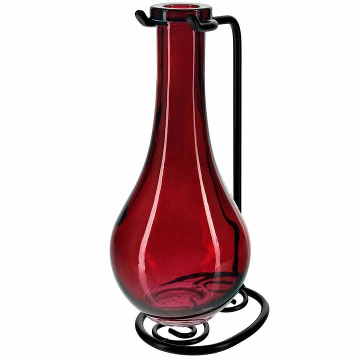 Couronne Co. - Wholesale Vase - Drop Recycled Glass Vase & Metal Stand Red