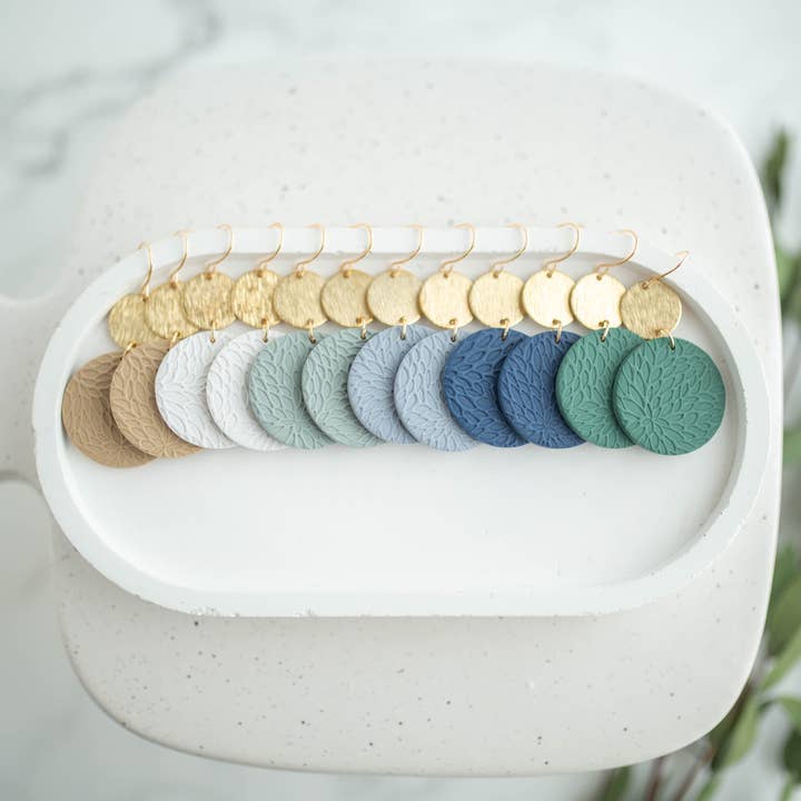 Clay Earrings | Circle Imprint Dangles ( Lg ) | Earth+Sky Collection for wholesale by Hazel n Blue