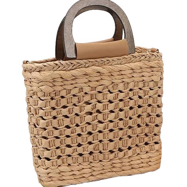 Cap Zone - Wholesale Beach Bag - Square Basket Weave Rattan Crossbody Beach Bag4