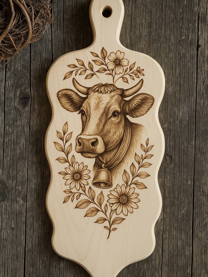 Snijplank "Koe & Bloemenkrans" voor wholesale door Wunderquelle Emmental
