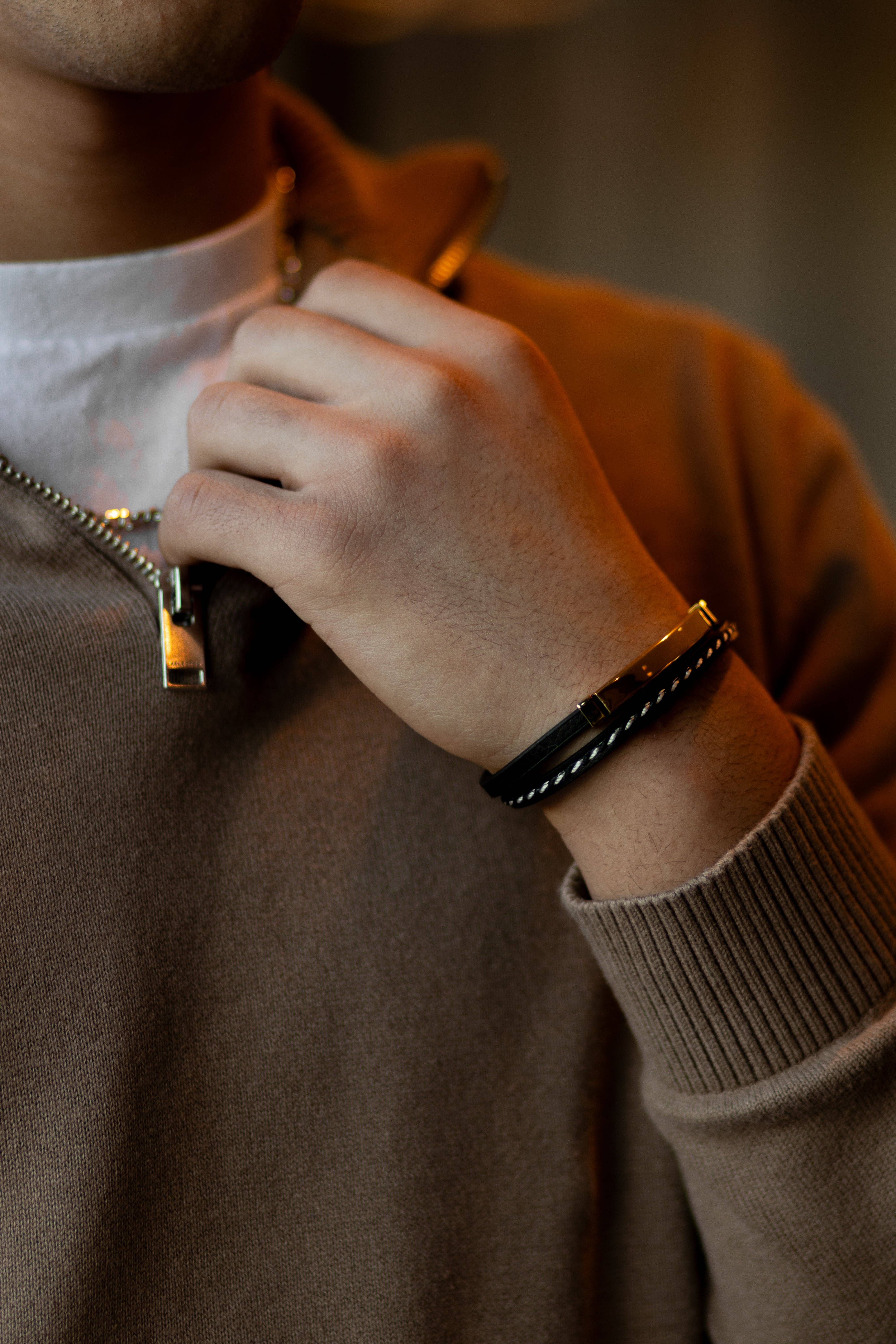 Sedy Jewelry - Wholesale Jewelry - Men's - Men’s Black Leather Bracelet with Gold-Tone Stainless Steel 5