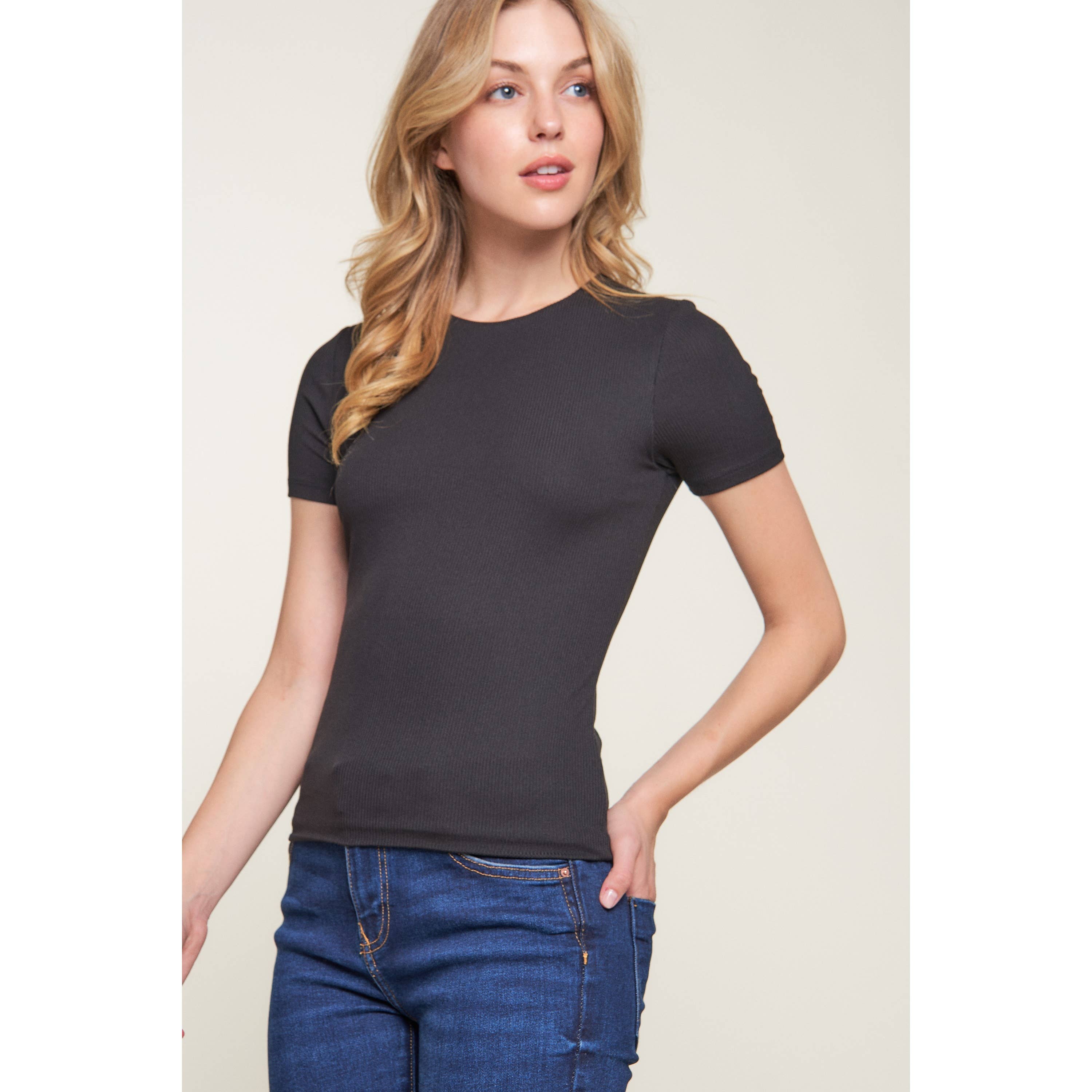 Popular 21 - Vente Haut en maille – femme - T-shirt en tricot à manches courtes et col haut à double couche0