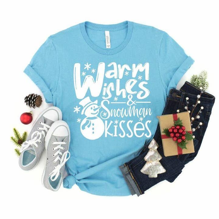Vœux chaleureux et baisers de bonhomme de neige, couleur unique (adulte) pour la vente par Heat Transfer Hub