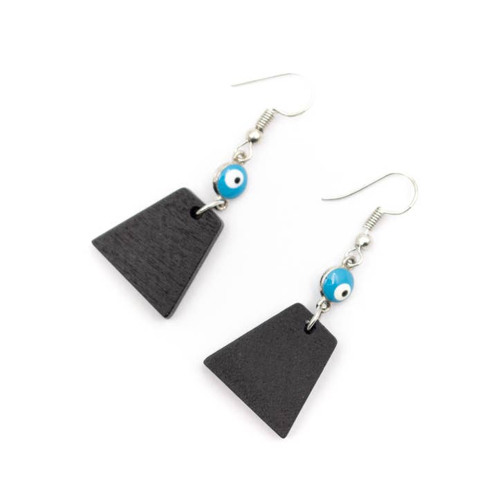 Boucles d'oreilles pendantes yeux bleus et trapézoïdales-ER-091 pour la vente par Meninas Bonitas Cork