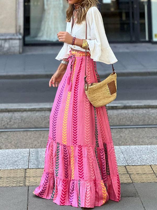 ROJO ROSA Faldas de fondo con vendaje suelto y estampado multicolor de venta al por mayor en Faire1