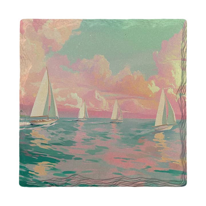 Pink Sky Sailing | Drink Coaster | Absorbent Ridged Ceramic for wholesale by Mill Wood Art