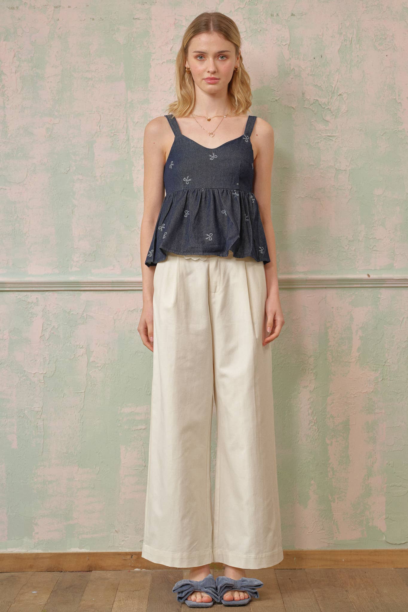 ROSIE POSIE - Wholesale Blouse - Women's - RP2716 - Denim Bow Detail Babydoll Top6