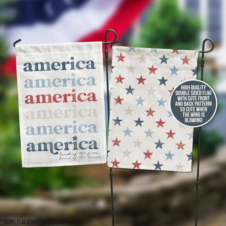 rustic americana fourth of july garden flag america stars and stripes retro garden flag front and back patterns adorable for fourth of july for wholesale by ZA Handmade Wholesale