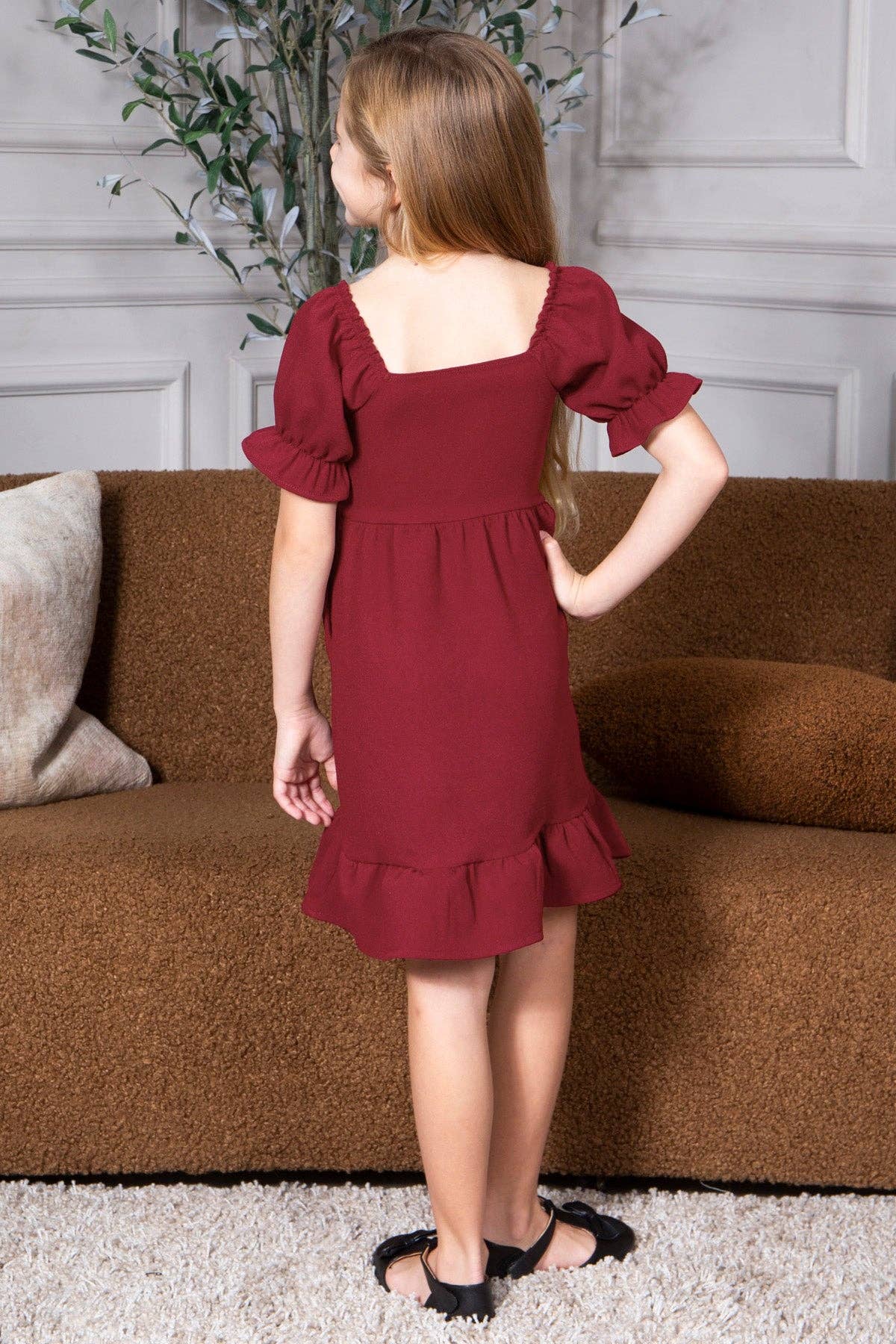 Loven x Mini Momo - Wholesale Dress - Kids - Kid's Smocked Dress Short Puff Sleeve Ruffle Crepe Midi4