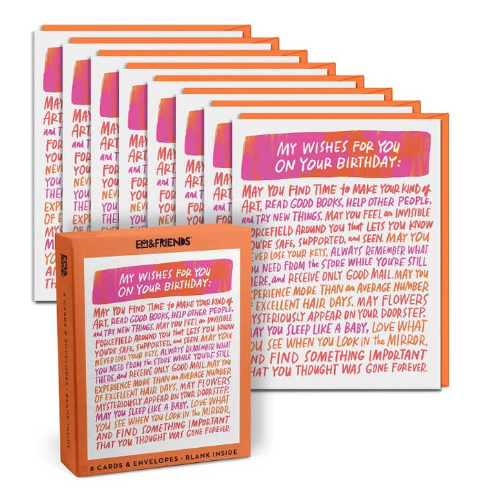 Wishes for You Card, Box of 8 Single Birthday Cards for wholesale by Knock Knock