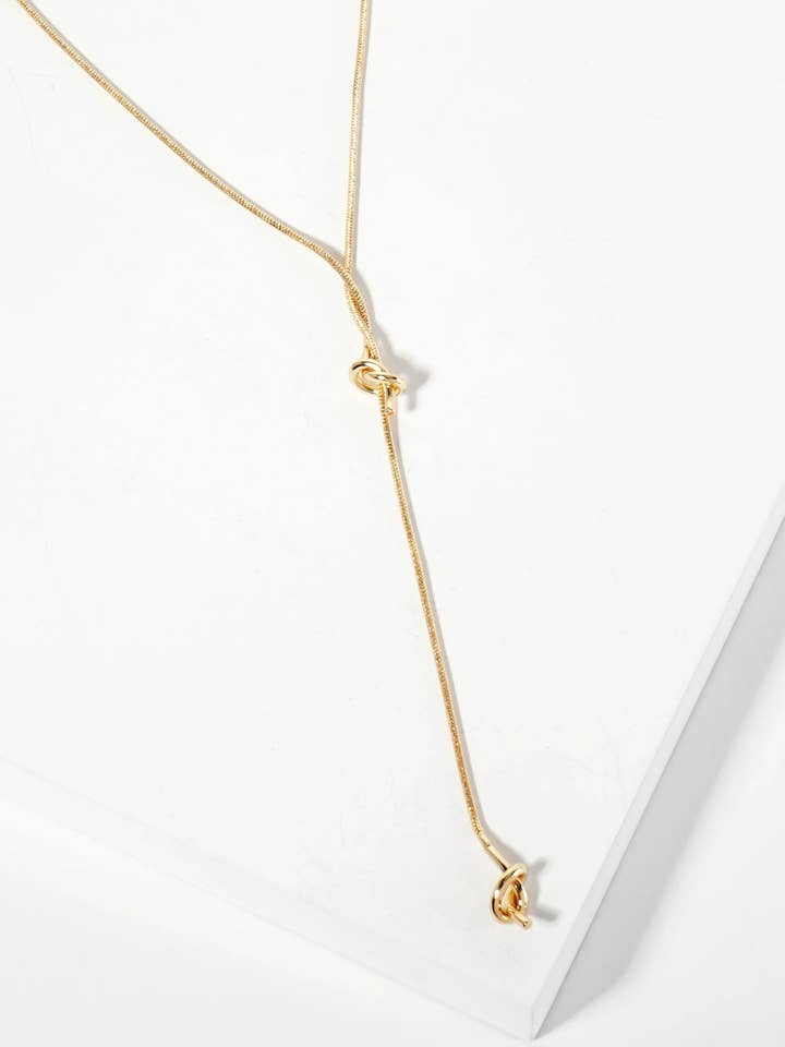 26-Inch Snake Chain Y Lariat Necklace With Two Knot Accents for wholesale by Wild Honey