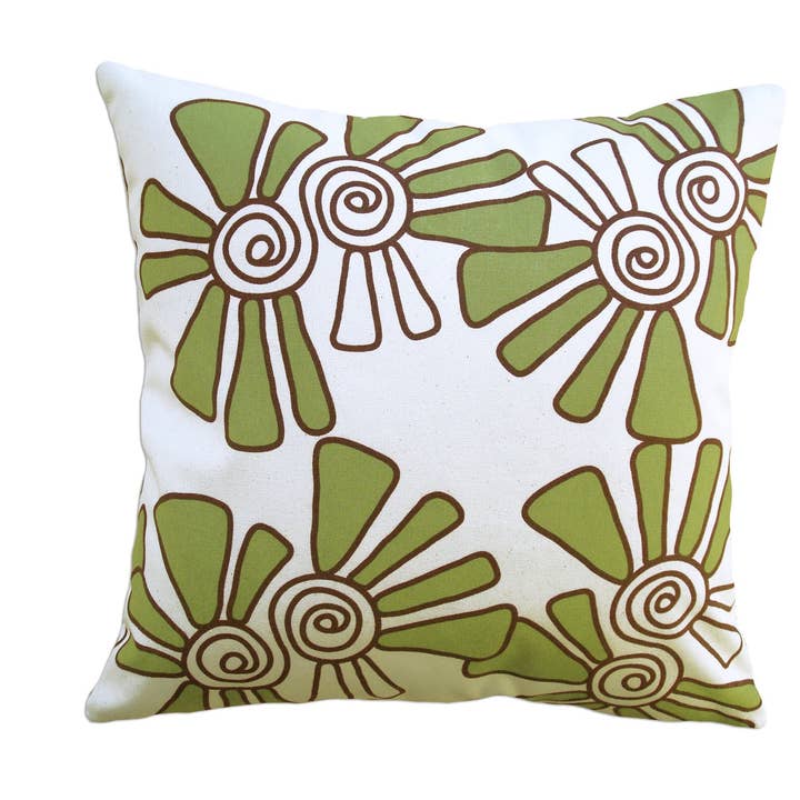 Alex Throw Pillow on Hand Printed Fabric in Moss Green for wholesale by Balanced Design