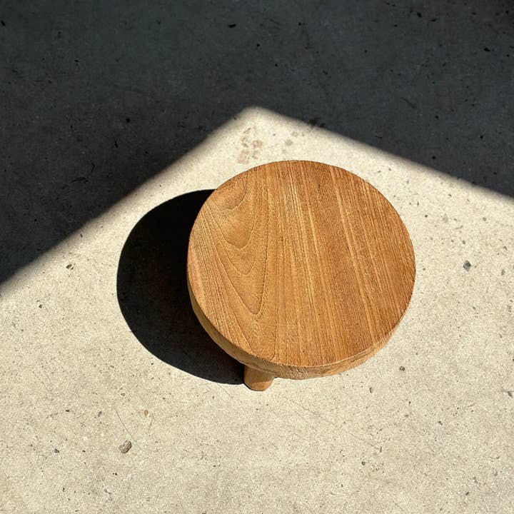 Office Objets - Wholesale Stool - Small low three-legged stool in upcycled blond teak D:30 H:1532