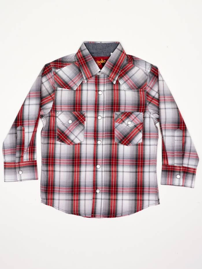 RODEO CLOTHING KID'S PLAID WESTERN LONG SLEEVE SNAP SHIRTS for wholesale by Rodeo Clothing