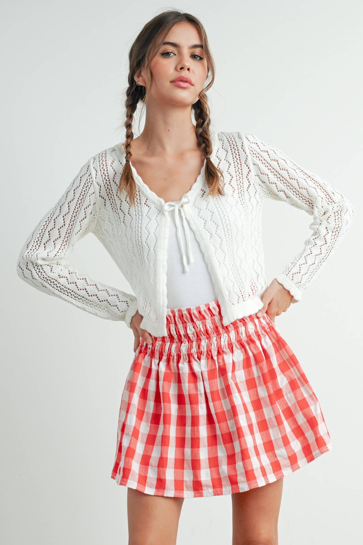VERMELHO/MARFIM Saia Xadrez com Padrão de Quadrados - BMS7743 para venda a revendedores na Faire8