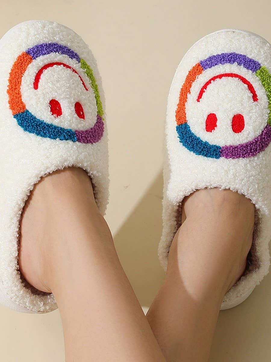 White Colorful Smiley Face Winter Cotton House Slippers for wholesale on Faire3
