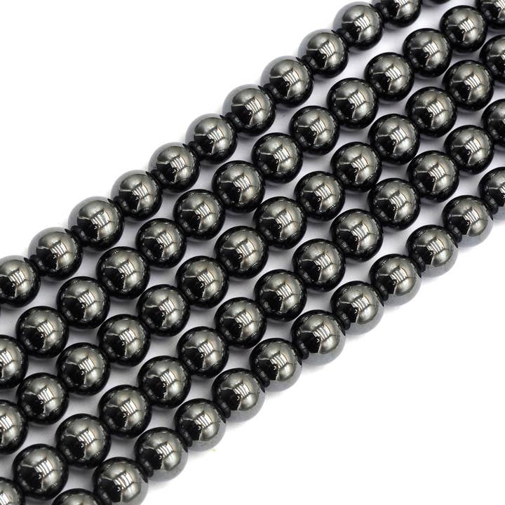 BestBeads&Beyond - Wholesale Beads - High Quality Natural Dark Gray Hematite Beads- Round Smooth Gemstone Beads-2mm/3mm/4mm/6mm/8mm/10mm/12mm-Metallic dark Grey Beads, SKU#S1190