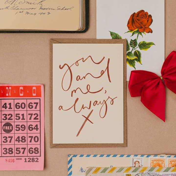'You and Me, Always X' Handwritten Valentine's Card for wholesale by Oh Squirrel