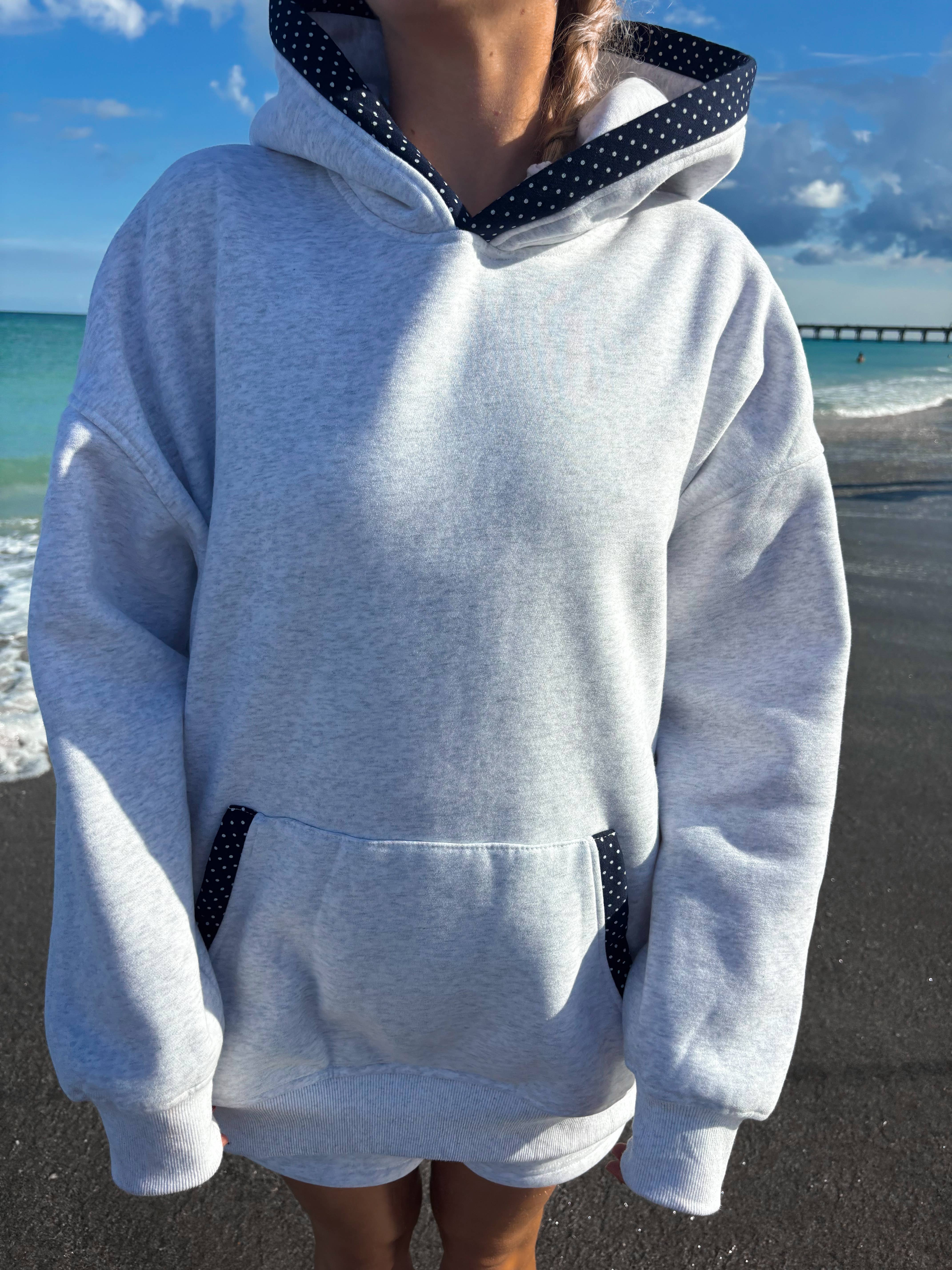 Sunkissed Coconut - Wholesale Hoodie - Women's - Pearl Grey Navy Blue Polka Dot Hoodie7