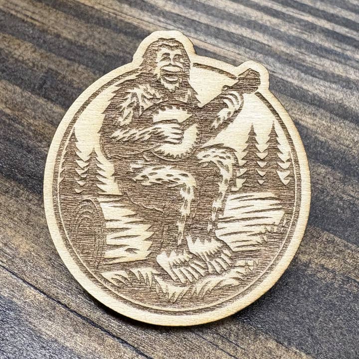 Bigfoot with a Banjo Wooden Pin for wholesale by Mountain Maryland Trading Post