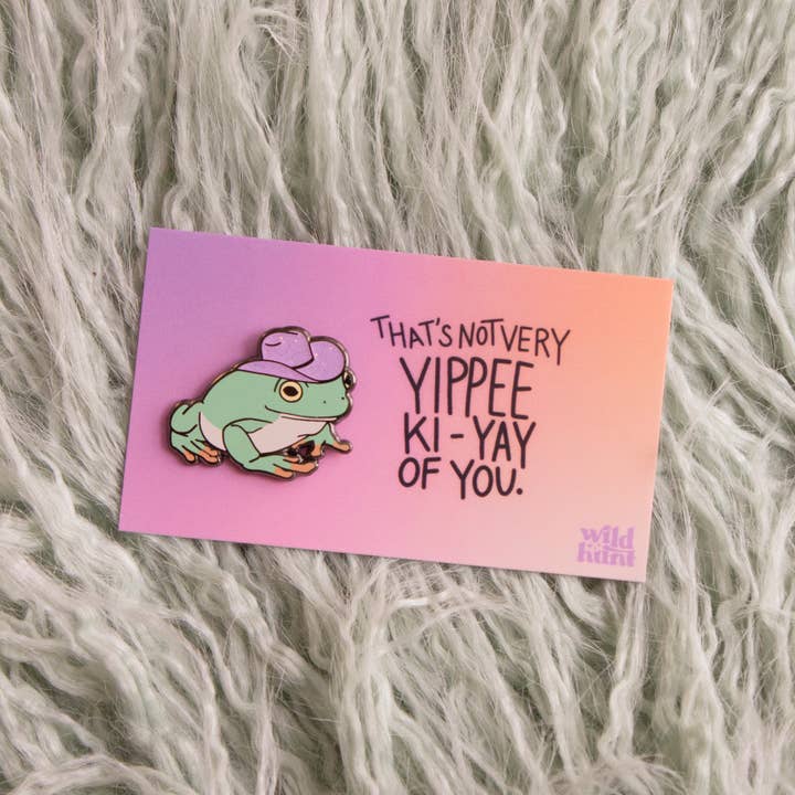 Wild Hunt - Wholesale Lapel Pin/Button - Cowgirl Frog Enamel Pin - Green1