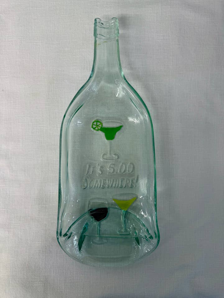 Colorful five O'clock somewhere recycled wine bottle tray for wholesale by Rescued Whines