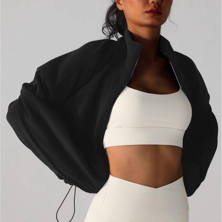 Sodalemon - Wholesale Activewear set – Women′s - Women's Reversible Fleece Cropped Drawstring Jacket11